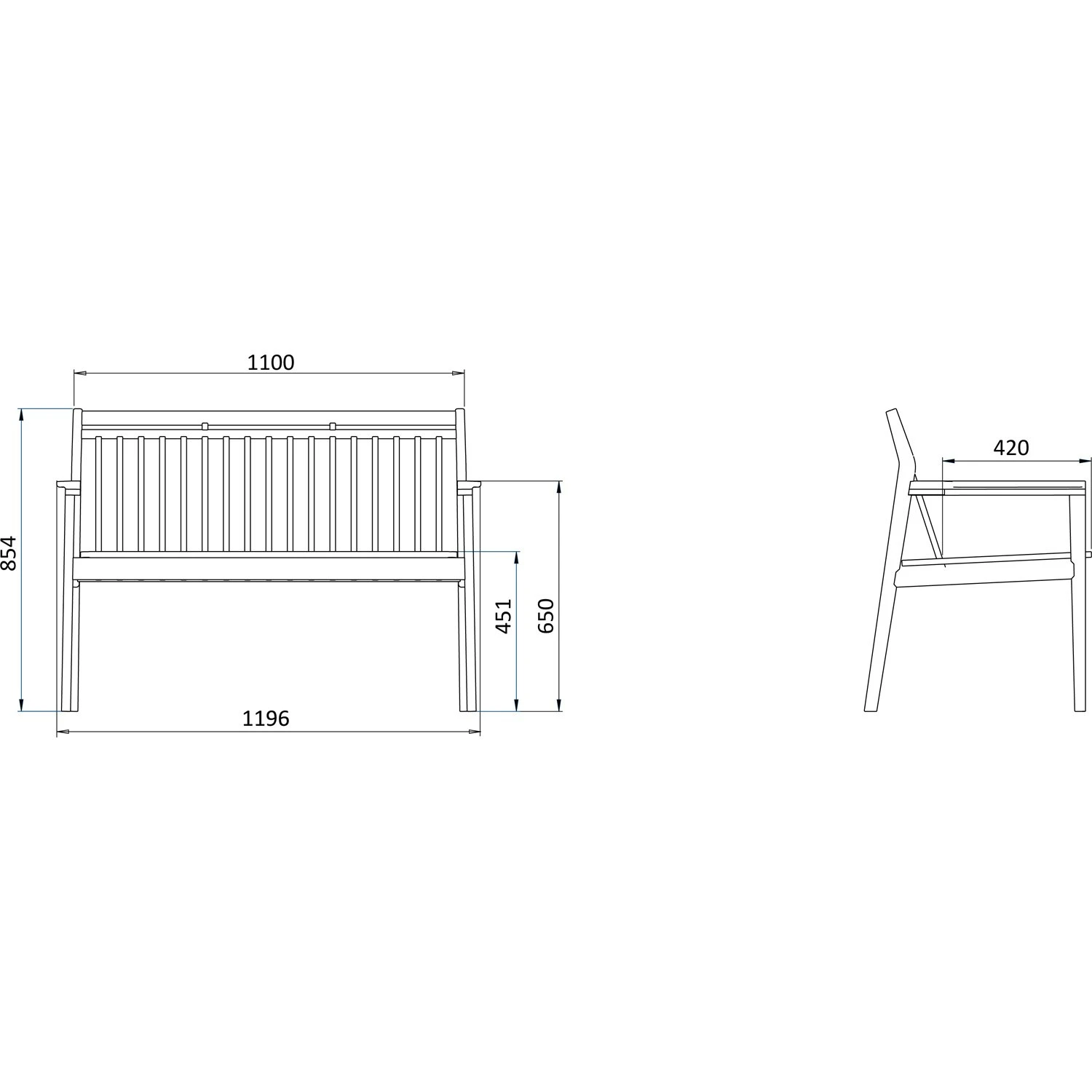 M12 Bank Mit Rückenlehne Im Freien Nutzbar 2-Sitzer, Teakholz 6 M12 Bank Mit Rückenlehne Im Freien Nutzbar 2-Sitzer, Teakholz – Bild 6
